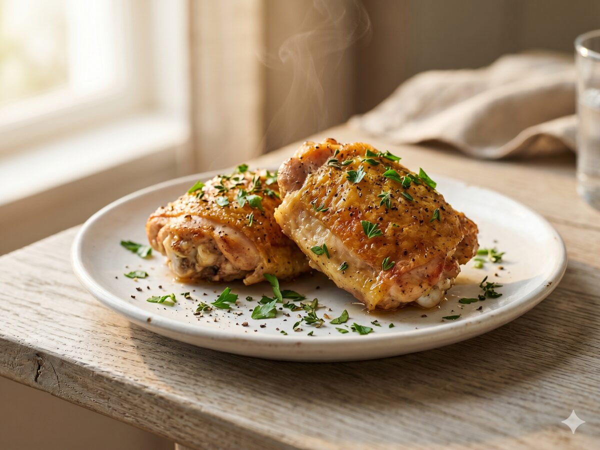 Crispy golden air fryer chicken thighs